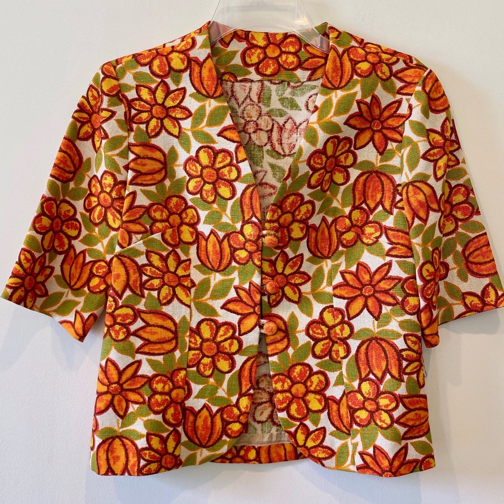 Vintage Floral 3 Button Jacket Orange Green Sz S